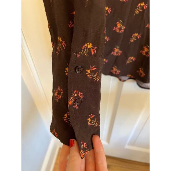 NWT Something Navy Brown Floral Orange Button Up Blouse Women's S Pocket Utility - Picture 5 of 10